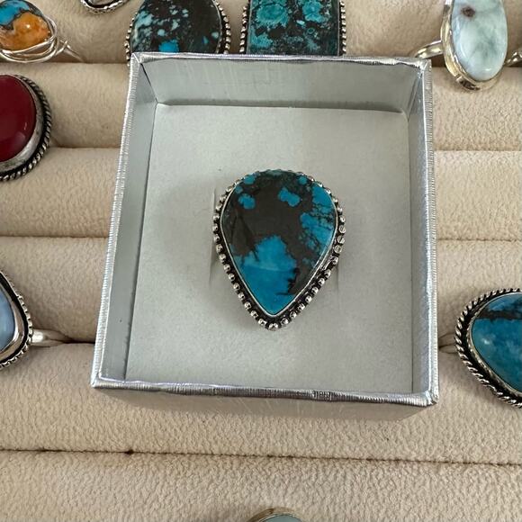 💕 Turquoise gemstone silver overlay stamped 925 ring size 9 - Picture 1 of 2